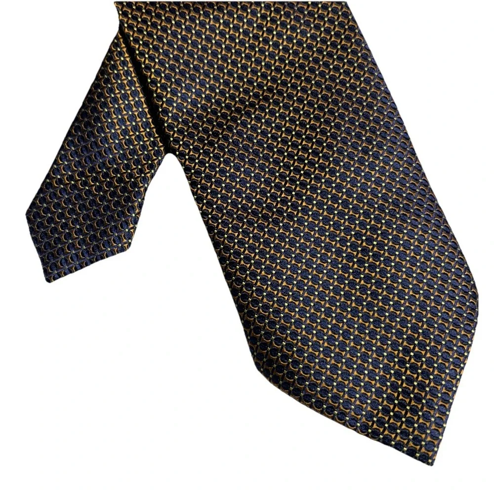 Canali‎ 100% Silk Necktie Blue Yellow Gold Geometric Pattern
